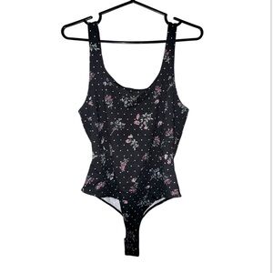 GARAGE Black Floral Polka Dot Bodysuit Sz L